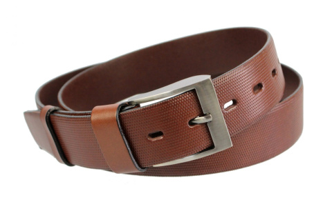 Pasek Skórzany COMPLEX (PL) Tłoczony Bieżnik Skóra Naturalna Licowa EXTRA 40 mm KASZTANOWY