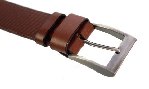 Pasek Skórzany COMPLEX (PL) Tłoczony Bieżnik Skóra Naturalna Licowa EXTRA 40 mm KASZTANOWY