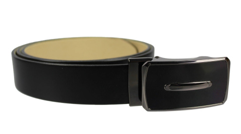 Pasek Skórzany PAS-MAX (PL) 35 mm AUTOMAT SAMOZACISK ŁAMANY KLAMRA "SREBRNA 27" Skóra Naturalna Licowa CZARNY