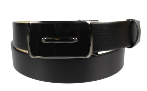 Pasek Skórzany PAS-MAX (PL) 35 mm AUTOMAT SAMOZACISK ŁAMANY KLAMRA "SREBRNA 27" Skóra Naturalna Licowa CZARNY