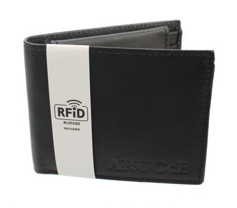 Portfel Męski Skórzany ARUCcE Skóra Licowa Mały Poziomy Bez Zapięcia RFID 114