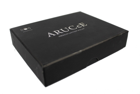 Portfel Męski Skórzany ARUCcE Skóra Licowa Mały Poziomy Z Zapięciem Jedno Skrzydełko Do Góry RFID 1414