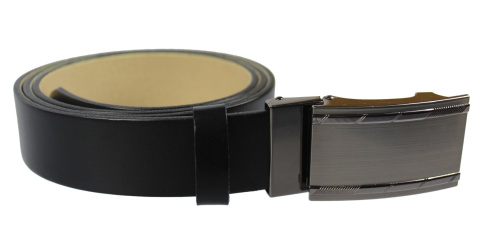 Pasek Skórzany PAS-MAX (PL) 35 mm AUTOMAT SAMOZACISK ŁAMANY KLAMRA "SREBRNA 29" Skóra Naturalna Licowa CZARNY