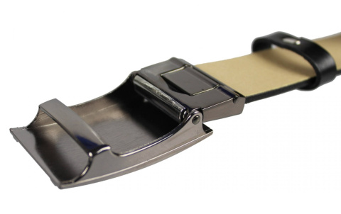 Pasek Skórzany PAS-MAX (PL) 35 mm AUTOMAT SAMOZACISK ŁAMANY KLAMRA "SREBRNA 29" Skóra Naturalna Licowa CZARNY