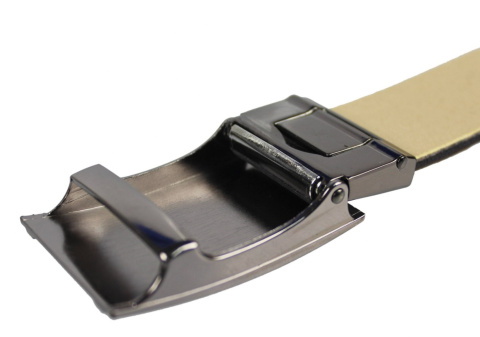 Pasek Skórzany PAS-MAX (PL) 35 mm AUTOMAT SAMOZACISK ŁAMANY KLAMRA "SREBRNA 29" Skóra Naturalna Licowa IMITACJA SZYCIA BRĄZ.k40