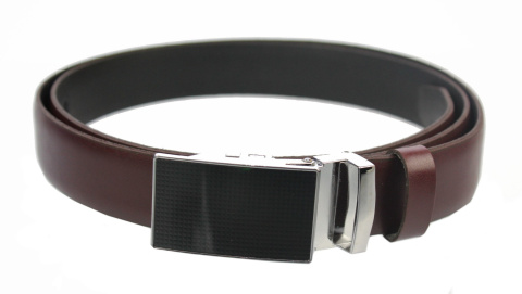 Wizytowy Pasek Skórzany 30 mm COMPLEX (PL) Pełna Klamra AUTOMAT/ZĄBEK Garnitur BURGUND Zaokrąglony AZ30/KAZ8