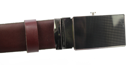 Wizytowy Pasek Skórzany 30 mm COMPLEX (PL) Pełna Klamra AUTOMAT/ZĄBEK Garnitur BURGUND Zaokrąglony AZ30/KAZ8