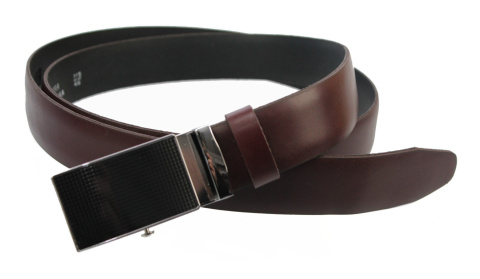 Wizytowy Pasek Skórzany 30 mm COMPLEX (PL) Pełna Klamra AUTOMAT/ZĄBEK Garnitur BURGUND Zaokrąglony AZ30/KAZ8