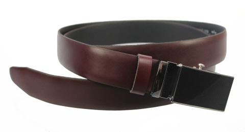 Wizytowy Pasek Skórzany 30 mm COMPLEX (PL) Pełna Klamra AUTOMAT/ZĄBEK Garnitur BURGUND Zaokrąglony AZ30/KAZ8