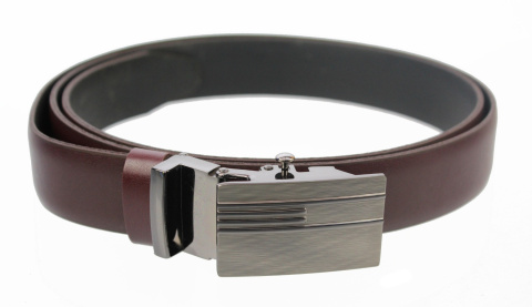 Wizytowy Pasek Skórzany 30 mm COMPLEX (PL) Pełna Klamra AUTOMAT/ZĄBEK Garnitur BURGUND Zaokrąglony AZ30/KAZ55