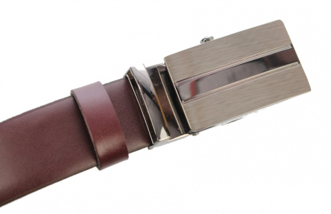 Wizytowy Pasek Skórzany 30 mm COMPLEX (PL) Pełna Klamra AUTOMAT/ZĄBEK Garnitur BURGUND Zaokrąglony AZ30/KAZ56