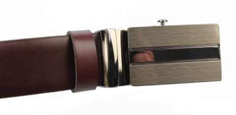 Wizytowy Pasek Skórzany 30 mm COMPLEX (PL) Pełna Klamra AUTOMAT/ZĄBEK Garnitur BURGUND Zaokrąglony AZ30/KAZ56