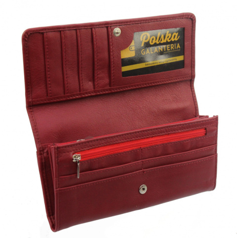 Portfel Damski PolskaGalanteria Długi Max Z Suwakiem Skóra Naturalna Bordowy D13