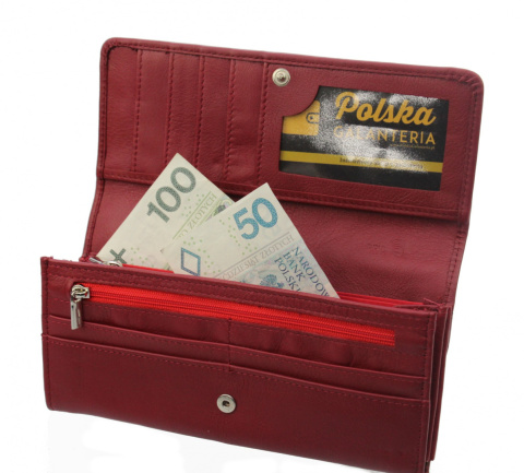 Portfel Damski PolskaGalanteria Długi Max Z Suwakiem Skóra Naturalna Bordowy D13