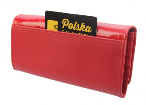 Portfel Damski PolskaGalanteria Z Wstawką Długi Max Z Suwakiem Skóra Naturalna CZERWONY WZÓR IV KP D13-WST