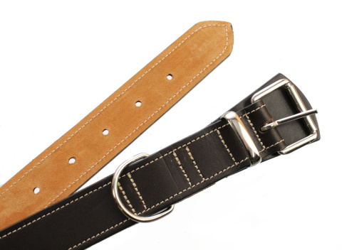 Solidna Obroża Dla Psa Czekoladowa z Beżową Nitką Skóra Naturalna 35 mm 54-66 [cm] WIREX (PL)