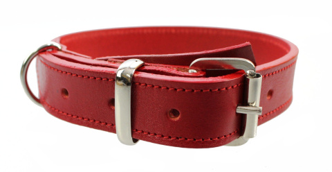 Solidna Obroża Dla Psa Czerwona z Czerwoną Nitką Skóra Naturalna 30 mm / 70 cm WIREX (PL)