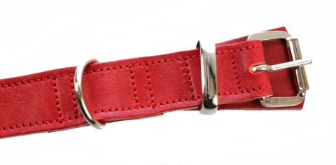 Solidna Obroża Dla Psa Czerwona z Czerwoną Nitką Skóra Naturalna 30 mm / 70 cm WIREX (PL)