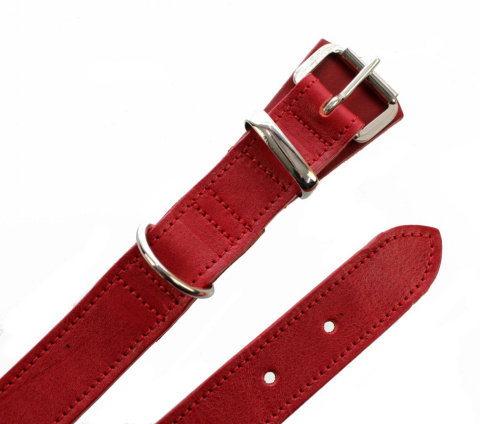 Solidna Obroża Dla Psa Czerwona z Czerwoną Nitką Skóra Naturalna 30 mm / 70 cm WIREX (PL)