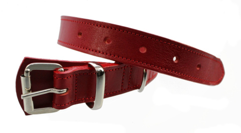 Solidna Obroża Dla Psa Czerwona z Czerwoną Nitką Skóra Naturalna 30 mm / 70 cm WIREX (PL)