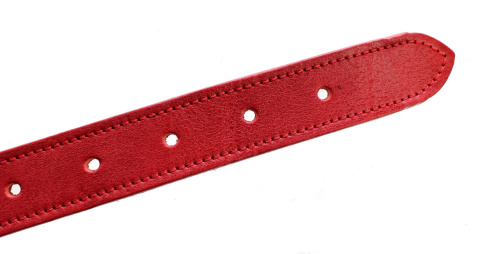 Solidna Obroża Dla Psa Czerwona z Czerwoną Nitką Skóra Naturalna 30 mm / 70 cm WIREX (PL)