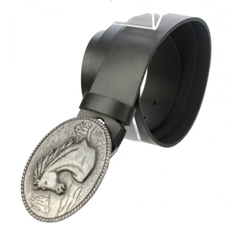 Pasek Skórzany COMPLEX (PL) Skóra Licowa 40 mm Klamra Pełna Na Bolczyk BLASZKA "KOŃ" Czarny