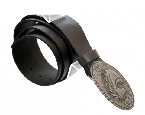 Pasek Skórzany COMPLEX (PL) Skóra Licowa 40 mm Klamra Pełna Na Bolczyk BLASZKA "KOŃ" Czarny