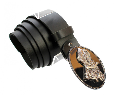 Pasek Skórzany COMPLEX (PL) Skóra Licowa 40 mm Klamra Pełna na Bolczyk BLASZKA "MOTOCYKL Z KOBIETĄ" CBOL40/16