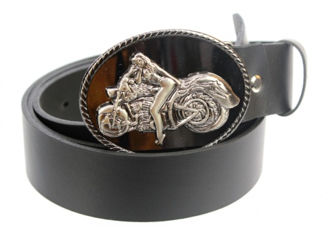 Pasek Skórzany COMPLEX (PL) Skóra Licowa 40 mm Klamra Pełna na Bolczyk BLASZKA "MOTOCYKL Z KOBIETĄ" CBOL40/16