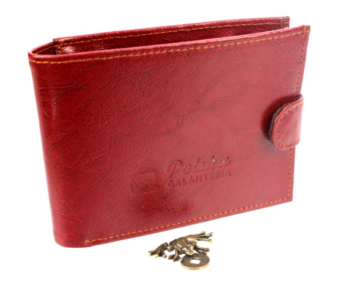 Portfel Męski Skórzany PolskaGalanteria Skóra Licowa Duży Poziomy Z Zapięciem Bordowy