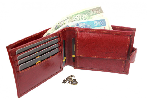 Portfel Męski Skórzany PolskaGalanteria Skóra Licowa Duży Poziomy Z Zapięciem Bordowy