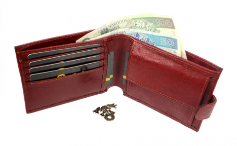 Portfel Męski Skórzany PolskaGalanteria Skóra Licowa Duży Poziomy Z Zapięciem Bordowy