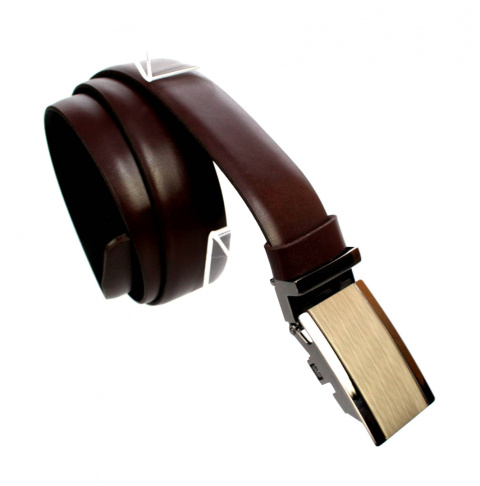Wizytowy Pasek Skórzany 30 mm COMPLEX (PL) Pełna Klamra AUTOMAT/ZĄBEK Garnitur CZEKOLADOWY Zaokrąglony AZ30/KAZ46