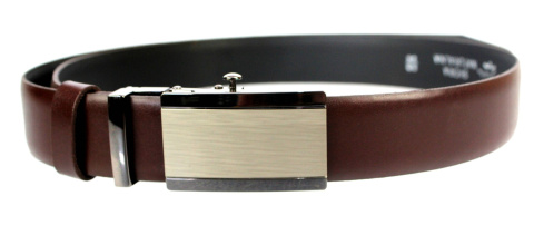Wizytowy Pasek Skórzany 30 mm COMPLEX (PL) Pełna Klamra AUTOMAT/ZĄBEK Garnitur CZEKOLADOWY Zaokrąglony AZ30/KAZ46