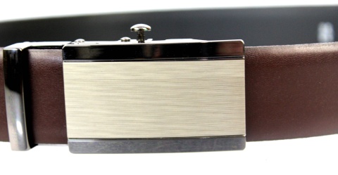 Wizytowy Pasek Skórzany 30 mm COMPLEX (PL) Pełna Klamra AUTOMAT/ZĄBEK Garnitur CZEKOLADOWY Zaokrąglony AZ30/KAZ46