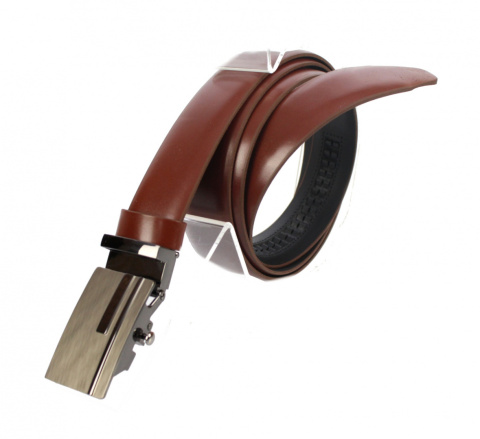 Wizytowy Pasek Skórzany 30 mm COMPLEX (PL) Pełna Klamra AUTOMAT/ZĄBEK Garnitur BRĄZOWY Zaokrąglony AZ30/KAZ60