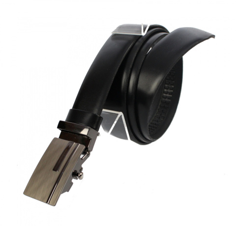 Wizytowy Pasek Skórzany 30 mm COMPLEX (PL) Pełna Klamra AUTOMAT/ZĄBEK Garnitur CZARNY Zaokrąglony AZ30/KAZ60