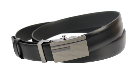 Wizytowy Pasek Skórzany 30 mm COMPLEX (PL) Pełna Klamra AUTOMAT/ZĄBEK Garnitur CZARNY Zaokrąglony AZ30/KAZ60