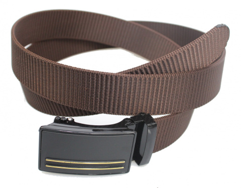 Elegancki Pasek Parciany PolskaGalanteria (PL) Mocny PARCIAK 35 mm Z WIZYTOWĄ Klamrą SAMOZACISKOWĄ Brązowy