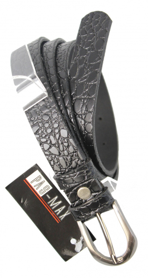 Pasek Damski Skórzany PAS-MAX (PL) Skóra Licowa EXTRA Gładki 25 mm CZARNY WZÓR 3