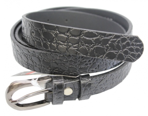 Pasek Damski Skórzany PAS-MAX (PL) Skóra Licowa EXTRA Gładki 25 mm CZARNY WZÓR 3
