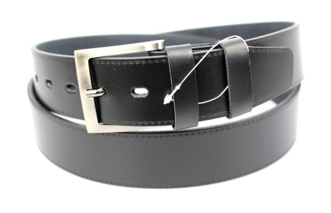 Pasek Skórzany COMPLEX (PL) Skóra Naturalna "IMITACJA SZYCIA CIENKĄ NITKĄ" 40 mm CZARNY POŁYSK