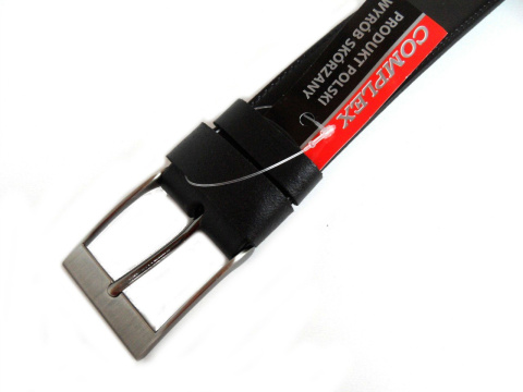 Pasek Skórzany COMPLEX (PL) Skóra Naturalna "IMITACJA SZYCIA CIENKĄ NITKĄ" 40 mm CZARNY POŁYSK