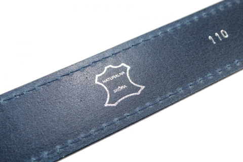 Pasek Skórzany PAS-MAX (PL) Granatowy Z Pojedyńczą Beżową Nitką Skóra Licowa EXTRA 40 mm NADWYMIAR XXL K82