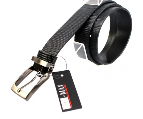 Pasek Skórzany PAS MAX (PL) Tłoczony Bieżnik Skóra Naturalna Licowa EXTRA 35 mm CZARNY Klamra Nowoczesna