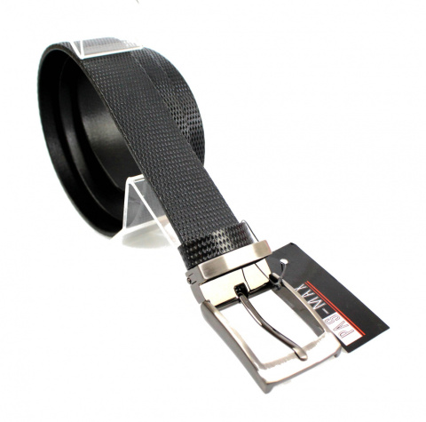 Pasek Skórzany PAS MAX (PL) Tłoczony Bieżnik Skóra Naturalna Licowa EXTRA 35 mm CZARNY Klamra Nowoczesna