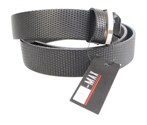 Pasek Skórzany PAS MAX (PL) Tłoczony Bieżnik Skóra Naturalna Licowa EXTRA 35 mm CZARNY Klamra Nowoczesna