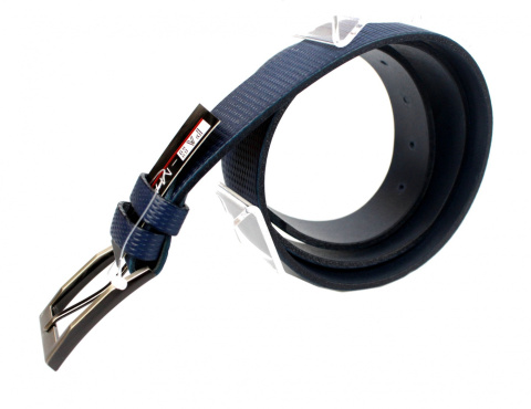 Pasek Skórzany PAS MAX (PL) Tłoczony Bieżnik Skóra Naturalna Licowa EXTRA 35 mm GRANATOWY