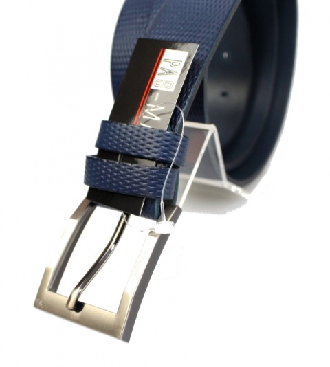 Pasek Skórzany PAS MAX (PL) Tłoczony Bieżnik Skóra Naturalna Licowa EXTRA 35 mm GRANATOWY