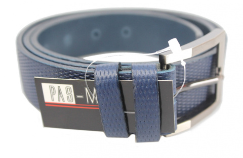 Pasek Skórzany PAS MAX (PL) Tłoczony Bieżnik Skóra Naturalna Licowa EXTRA 35 mm GRANATOWY